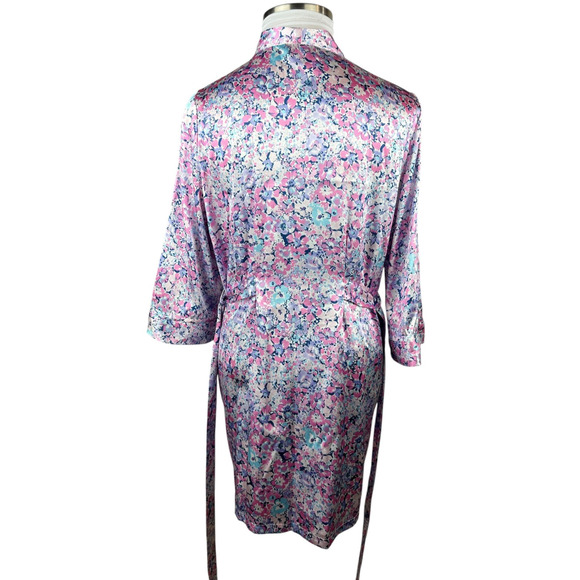 Linea Donatella Floral Satin Robe With Tie Waist Lightweight Size L / XL Bride - Picture 11 of 15